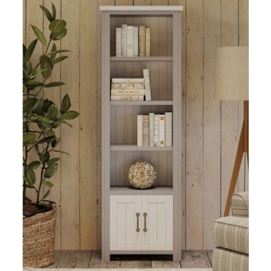 GreyStone Wooden Open Narrow Bookcase With 2 Doors In Grey