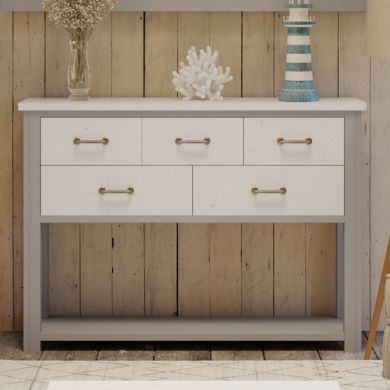 GreyStone Wooden Console Table With 5 Drawers In Grey