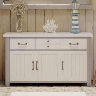 GreyStone Wooden Sideboard With 3 Doors And 4 Drawers In Grey