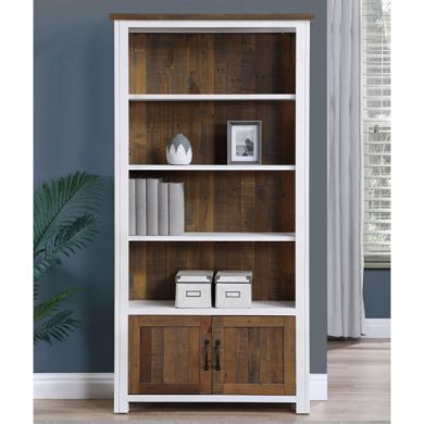 Splash Wooden Large Open Bookcase With 2 Doors In White