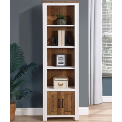 Splash Wooden Narrow Open Bookcase With 2 Doors In White