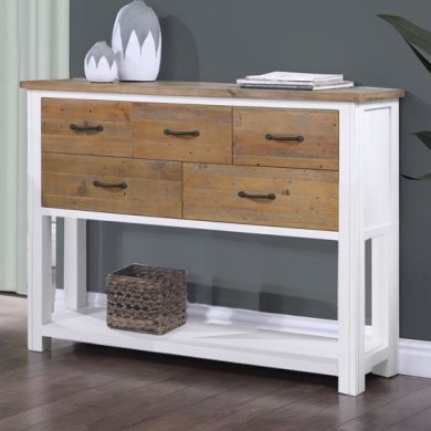 Splash Wooden Console Table With 5 Drawers In White
