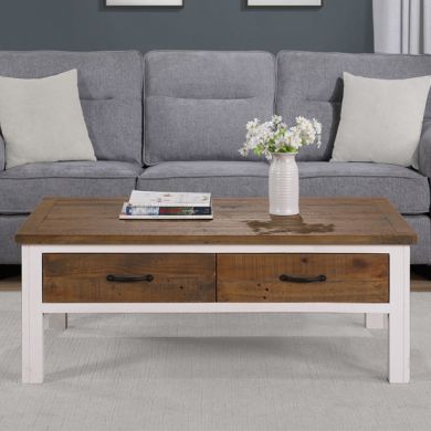 Splash Wooden Coffee Table With 4 Drawers In Oak And White