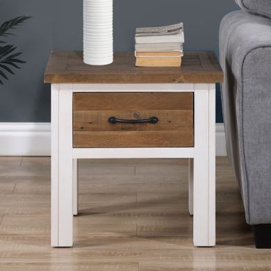 Splash Wooden Lamp Table With 1 Drawer In Oak And White