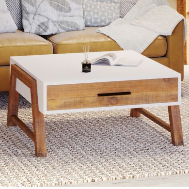 Trinity Wooden Coffee Table With 1 Drawer In White And Oak