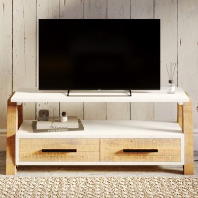 Trinity Wooden TV Stand With 2 Drawers In White And Oak