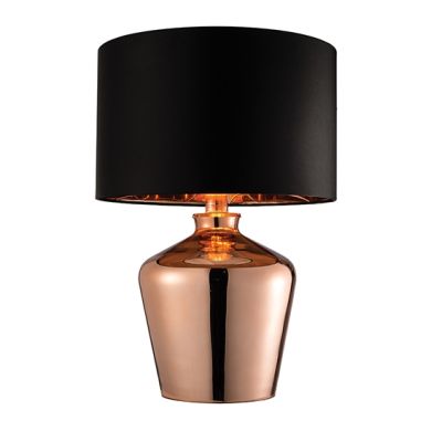 Waldorf Black Fabric Table Lamp In Copper Glass Base