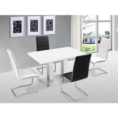Walton Wooden Dining Set In White High Gloss With 4 Chairs