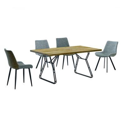 Waterloo Wooden Dining Set In Oak Effect With 4 Fabric Chairs