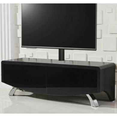 Wave Ultra Wooden TV Stand In Black High Gloss With 2 Soft Open Doors