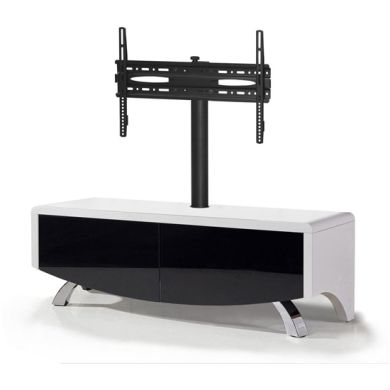 Wave Ultra Wooden TV Stand In White High Gloss With 2 Black Doors