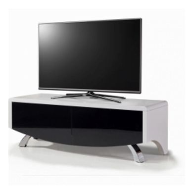 Wave Wooden TV Stand In White High Gloss With 2 Black Doors