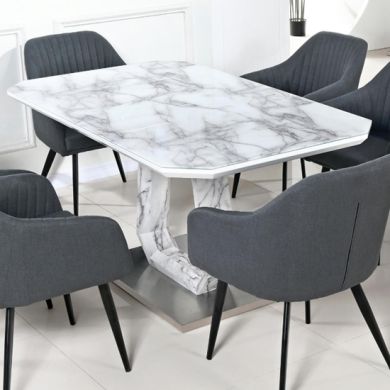 Westlake Marble Effect Glass Dining Table With Stainless Steel Base