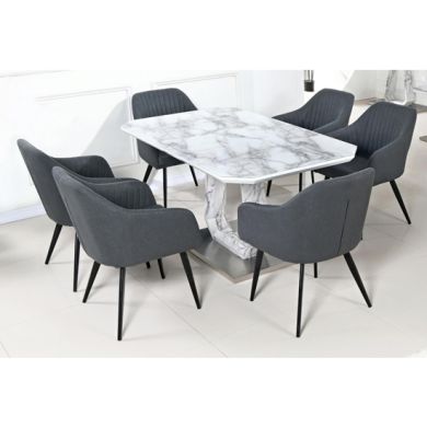 Westlake White Marble Effect Glass Dining Set With 6 Chairs