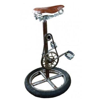 Wicko Reclaimed Metal Bike Stool In Black Brown Seat