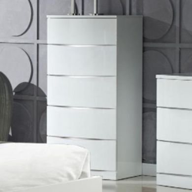 Widney Wooden Chest Of Drawers In White High Gloss With 5 Drawers