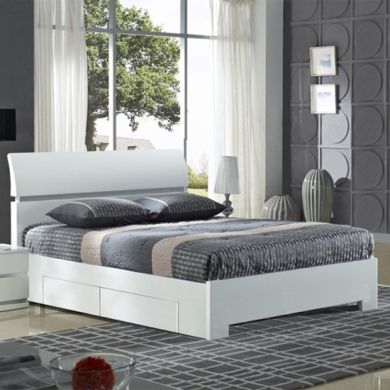 Widney Wooden Storage King Size Bed In White High Gloss With 4 Drawers