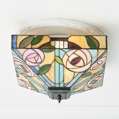 Willow Medium Tiffany Glass 2 Lights Flush Ceiling Light In Dark Bronze