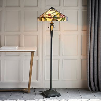 Willow Tiffany Glass Floor Lamp In Dark Bronze