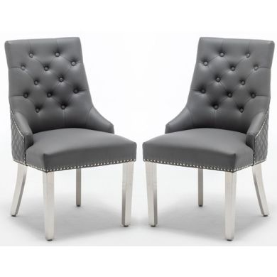 Winchester Grey Faux Leather Dining Chairs In Pair