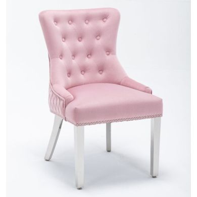 Windsor French Velvet Upholstered Dining Chair In Pink