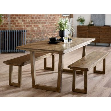 Woburn Reclaimed Pine Wood Dining Table With 2 Benches