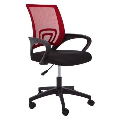 Wostan Nylon Home And Office Chair In Red With Black Armrest