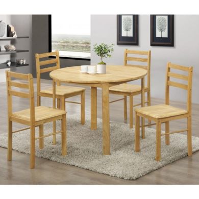 York Round Wooden Dining Set In Natural Oak With 4 Chairs