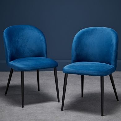 Zara Blue Plush Velvet Upholstered Dining Chairs In Pair