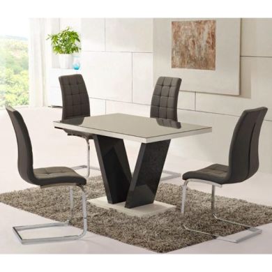 Zara Wooden Dining Table In Grey High Gloss With 4 Enzo Grey Chairs