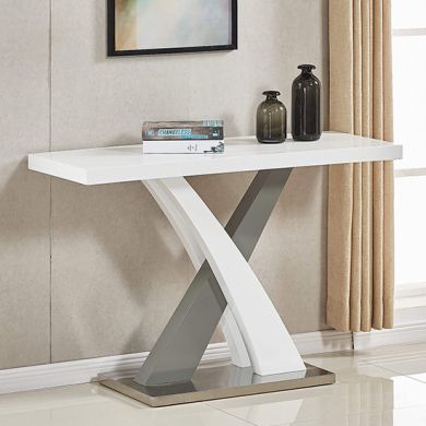 Zurich Wooden Console Table In White And Grey High Gloss