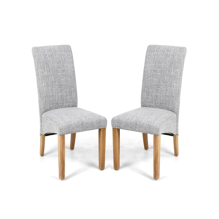 Karta Grey Weave Scroll Back Flax Effect Fabric Dining Chairs In Pair