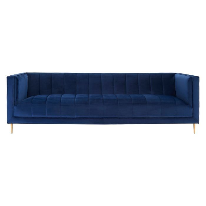 Blue sofa shop with gold legs