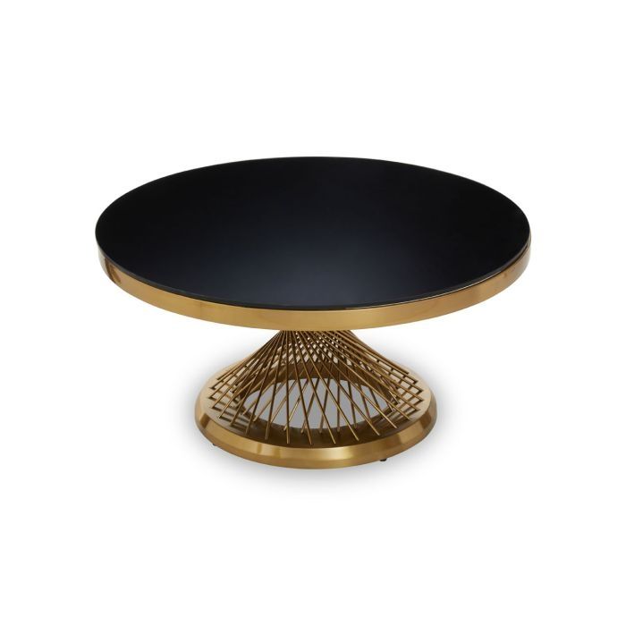 Alveley Round Black Glass Top Coffee Table With Gold Geometric
