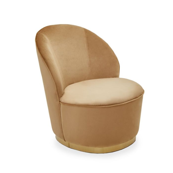 Terona Kids Beige Plush Velvet Swivel Tub Chair With Gold Base