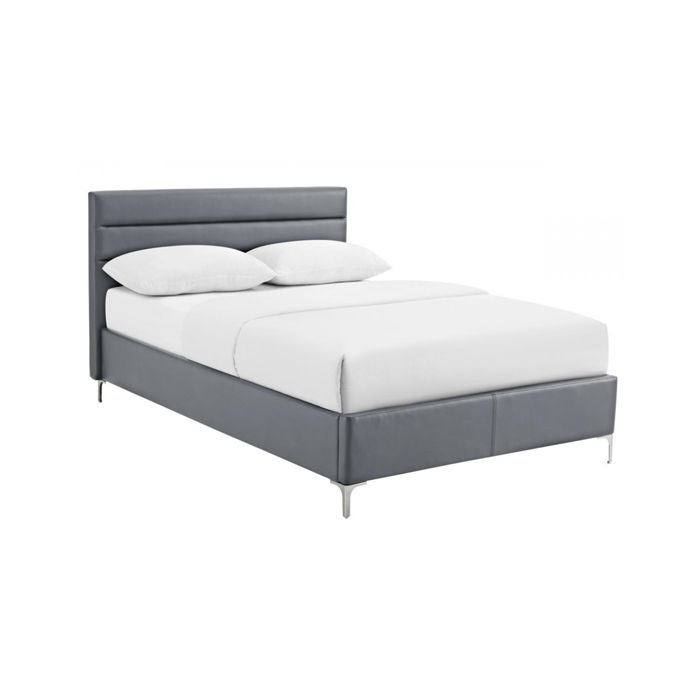 Arco Faux Leather King Size Bed In Grey With Chrome Legs Elegant