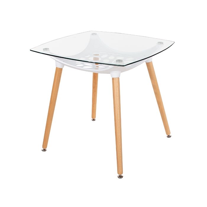 Aspen Square Clear Glass Top Dining Table With Oak Wooden Legs Elegant Furniture UK