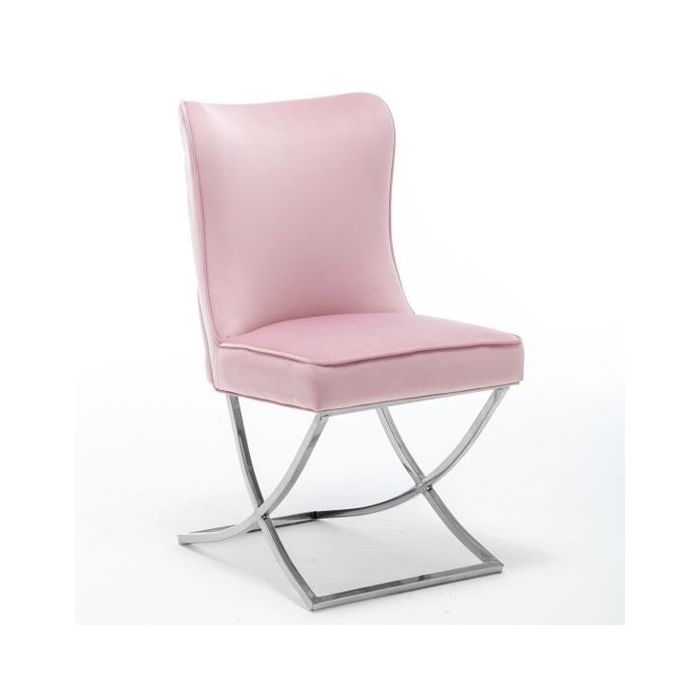 Belgravia Velvet Dining Chair In Pink With Chrome Legs Elegant