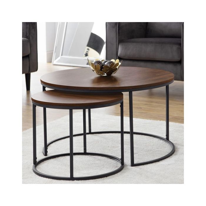 Bellini Round Wooden Nesting Coffee Table In Walnut Elegant
