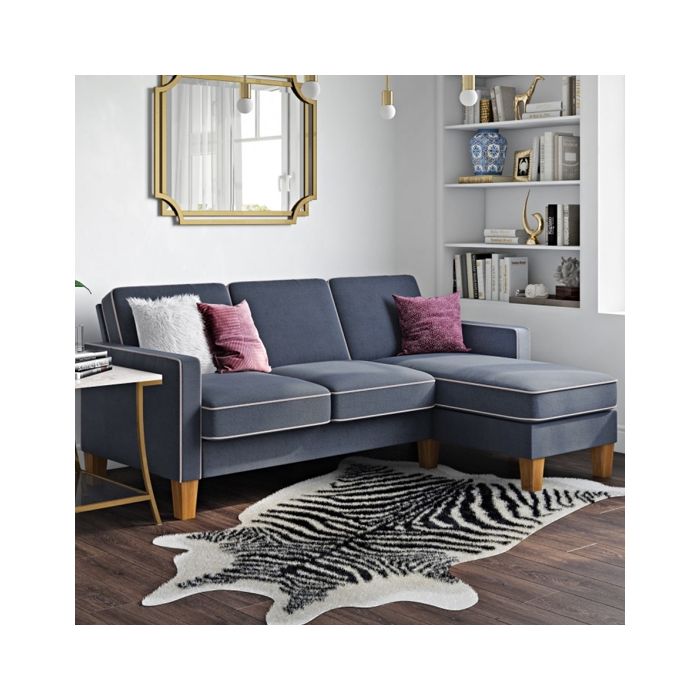 Blue fabric store sectional sofa