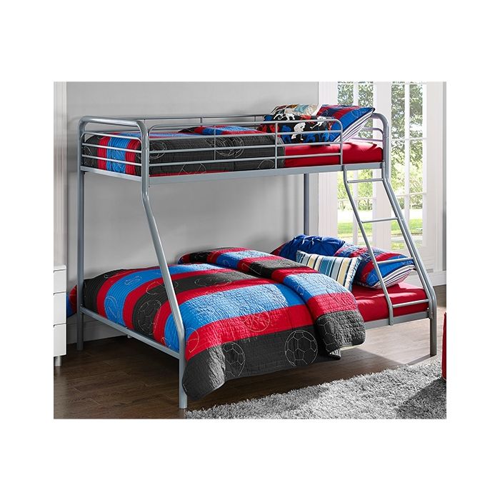Chadre Metal Single Over Double Bunk Bed In Silver And Grey