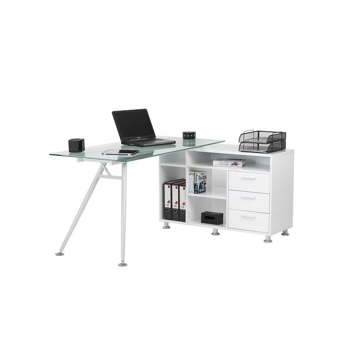Cleveland Corner Frosted Glass Computer Desk With Satin Legs