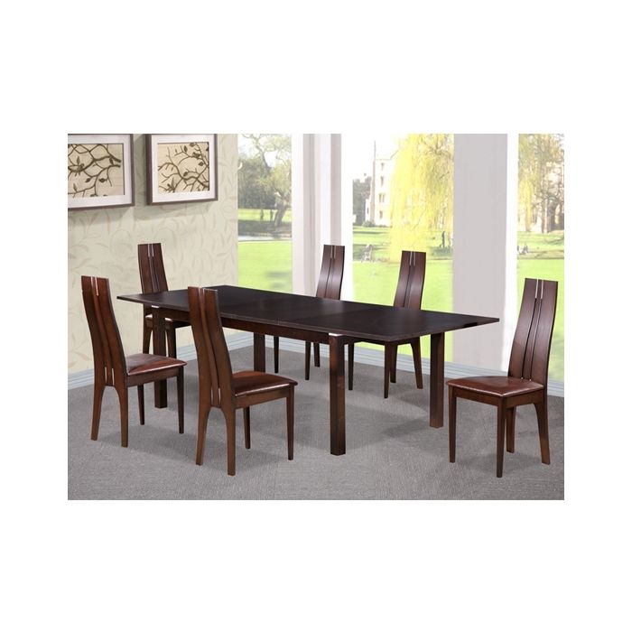 Croft Wooden Dining Set In Dark Walnut With 6 Solid Beech Chairs