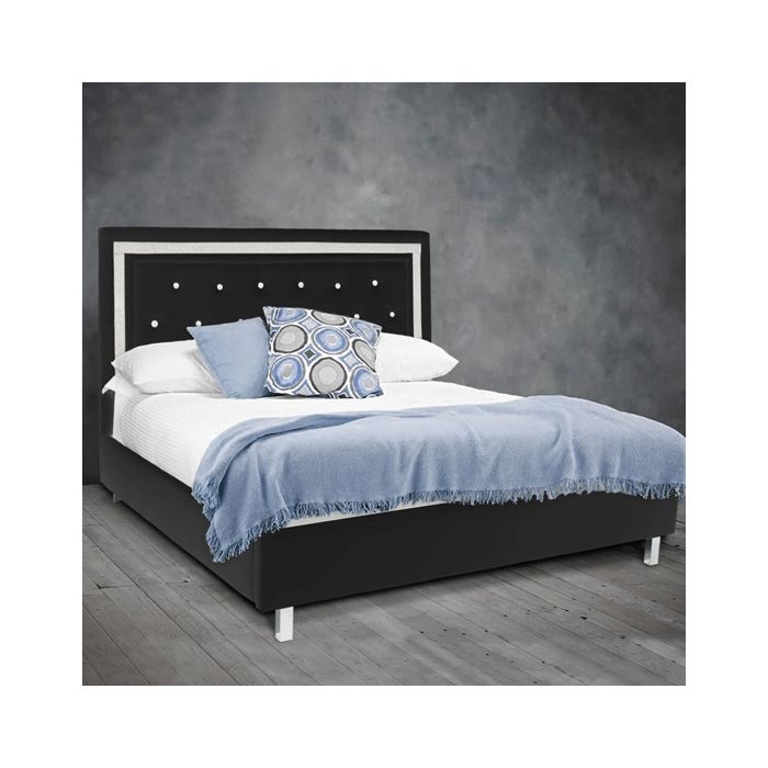 Black leather upholstered sales bed
