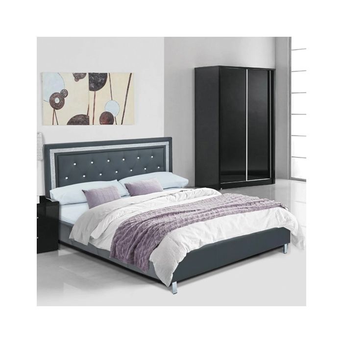 Grey leather cheap headboard king