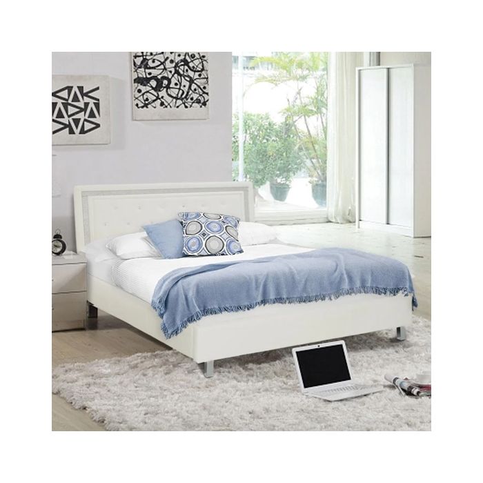 White upholstered outlet king bed frame