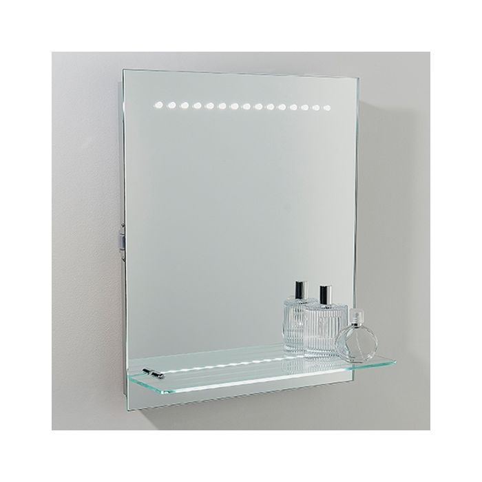 Bathroom mirror with shelf top and shaver socket