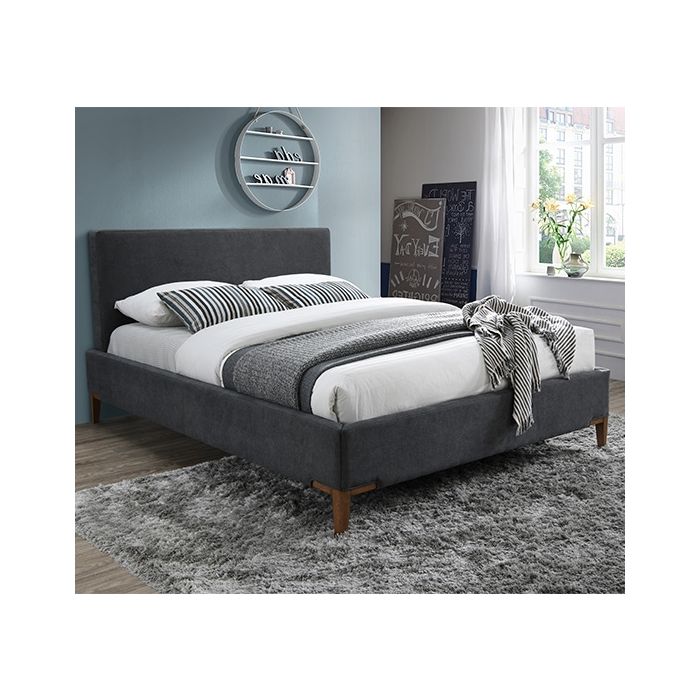 Durban Fabric Upholstered King Size Bed In Dark Grey
