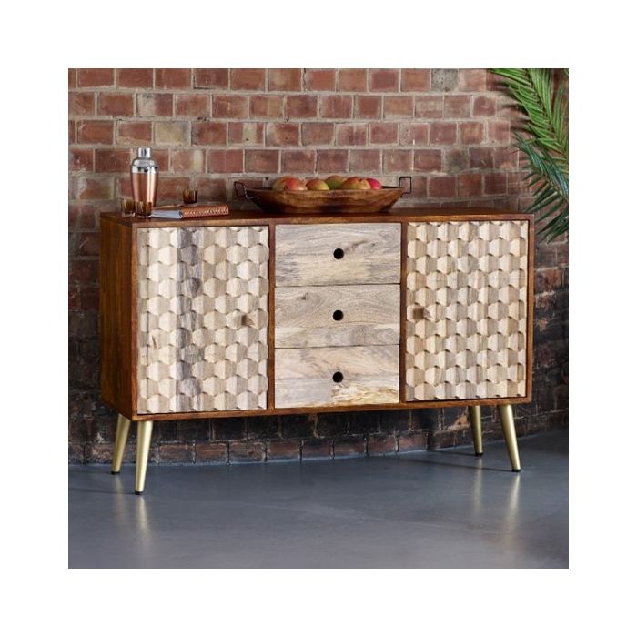 Edison Wooden 2 Doors And 3 Drawers Sideboard In Dark Walnut