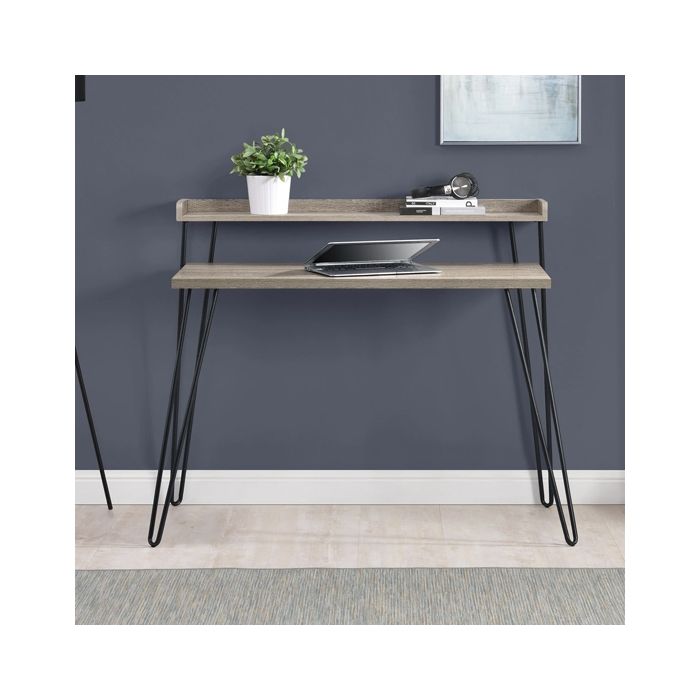 Haven Wooden Retro Laptop Desk With Riser In Distressed Grey Oak